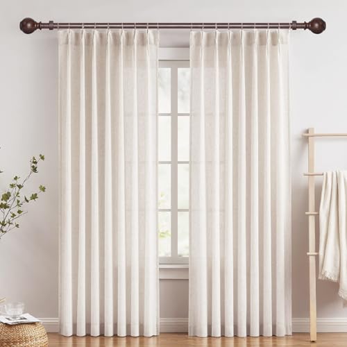 Wood Curtain Rods for Windows 28 to 48 Inches,1 inch Heavy Duty Window Curtain Rods with Imitation Wood Grain Finials,Decorative Drapery Rods Adjustable, 28"-58"(2.3-4.8ft), Bronze Wood