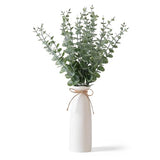 Vase with Greenery, 20pcs Artificial EucalyptusStems in White Vase, Boho Home Decor Plant, 19" Decorative Fake Plants for Home Farmhouse Mantle Centerpiece Decor