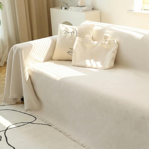 MEETSKY Couch Cover Sofa Covers Couch Covers for 3 Cushion Couch Sofa Pet Friendly, L Shaped Sectional Sofa Covers Washable Simply Put Sofa Throw Cover for Dogs, 91" x 134", Beige