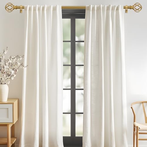 VOIIY Gold Curtain Rod 36-88 Inch, Brushed Brass Decorative Curtain Rods for Windows with Twisted Cage Finials, 3/4" Adjustable Heavy Duty Window Treatment Rods for Living Room, Bedroom, Kitchen