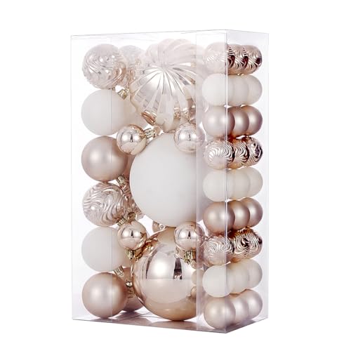 Christmas Ball Ornaments for Xmas Decorations,50 pcs Christmas Extra Large Tree Shatterproof Ornaments-Champagne (Combo of 5 Style in 3 Sizes)