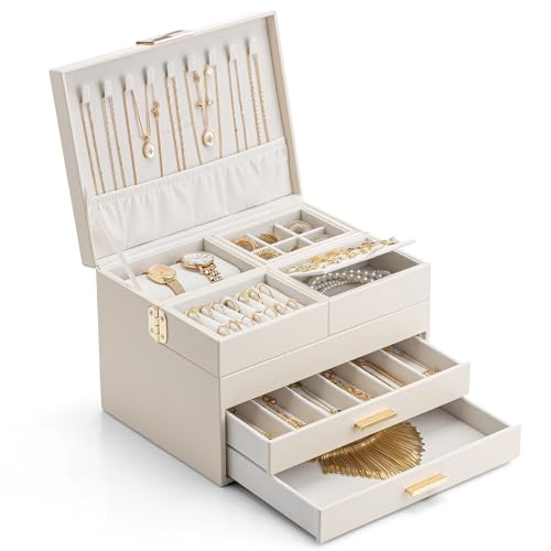 VLANDO 4 Layers Jewelry Box - Women Jewelry Box with Retractable Tray - Jewelry Organizer with Drawer for Neck