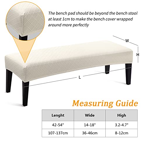 Fuloon Stretch Jacquard Dining Bench Cover - Anti-Dust Removable Bench Slipcover Washable Seat Cushion Protector for Bedroom, Kitchen, Hotel, Banquet (Beige)