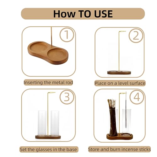 Incense Holder, Hang Upside Down Incense Sticks Burner Holder Storage with Glass Ash Catcher,Ideal Gift (Brown)
