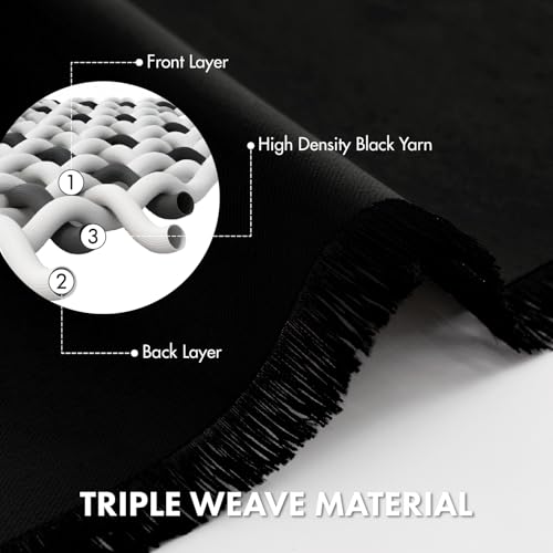 MIULEE Blackout Curtains 4 Panels Sets Black 63 Inch Length, Top and Bottom Rod Pocket Room Darkening Curtains for Bedroom Windows, 4 Pack Solid Thermal Insulated Light Blocking Curtain Drapes