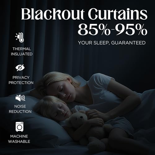 CUCRAF Black Blackout Curtains 84 inch Length 2 Panels Set, Room Darkening Drapes for Living Room Bedroom, Thermal Insulated Light Blocking Grommet Window Curtain (W52 x L84 Inch)