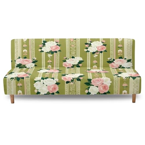 Rose 68 Inch Couch Covers for Armless Sofa Simple Stripe Slipcover for Furniture Protection Stretchable Futon Couch Cover for Indoor