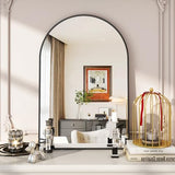 VooBang Arched Wall Mirror, 24 x 36 inch Arch Bathroom Mirror, Wall Mounted Vanity Mirror with Arch Metal Frame, Modern Bathroom Vanity Mirror for Bedroom, Living Room, Hanging or Leaning, Black