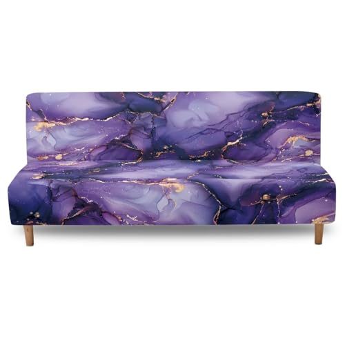Purple Marble Futon Cover Stretch Armless Sofa Covers Sofa Bed Covers Futon Slipcover Furniture Protector for Living Room Home Decor Washable