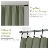 OWENIE Sally Sage Green Blackout Curtains for Bedroom 63 Inch Length 2 Panels Set, Solid Thermal Insulated Room Darkening Rod Pocket Privacy Window Treatment Curtains Drapes, W40 x L63 Inch