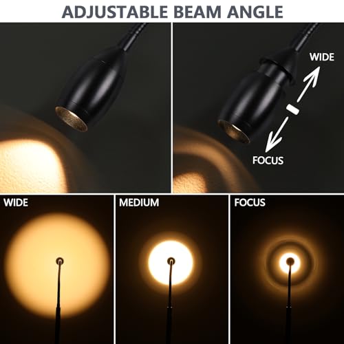 Reading Floor Lamp, 72" Tall LED Lamp with Flexible Gooseneck, Dimmable Zoomable Spotlight, Adjustable Color Beam Standing Lamp, Touch & Remote Control, Task Craft Bedroom Living Room, Matte Black