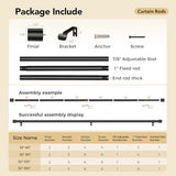 2 Pack Curtain Rods for Windows 28 to 48, 1 Inch Black Curtain Rod Adjustable, Heavy Duty Curtains Rods Modern Style for Bedroom/Living Room/Kitchen, 32"-60"