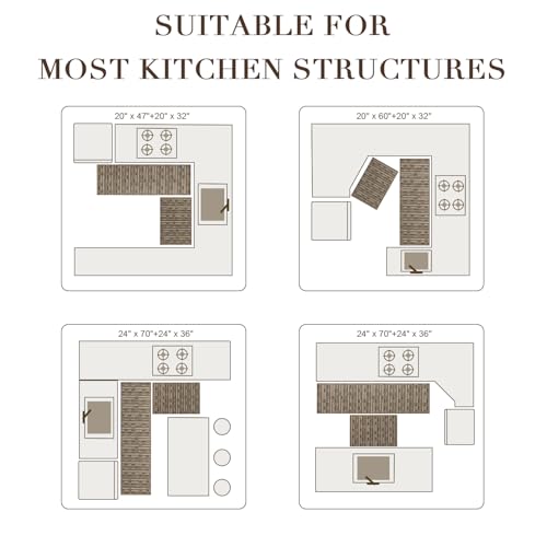Kitchen Rugs Sets of 2, Non Slip Kitchen Mats for Floor, Brown