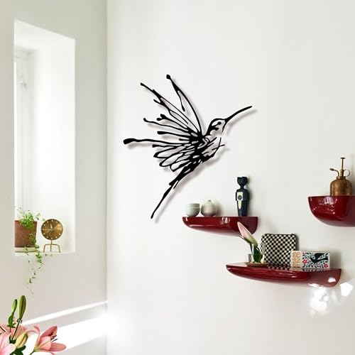 LIYAOLI 3D Metal Hummingbird Wall Art - Unique Black Outdoor Garden Decor, Waterproof Bird Sculpture for Patio, Living Room, Bedroom & Bathroom(12.3"x16.5")
