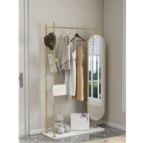 Decorative Marble Floor-Length Full-Length Mirror Coat Rack for Bedroom Multi-Functional Dressing for Living Room(Gold)