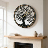 Micasso Farmhouse Large Wall Clock: 24 Inch Rustic Tree of Life Metal with Wood Frame - Battery Operated Wall Clocks for Living Room/Office/Bedroom - Home Decor for Fashion-Conscious