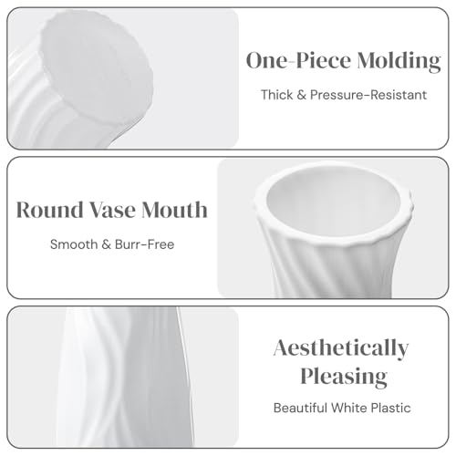 SOUJOY 10 Pack Composite Plastic Flower Vase, White Conic Floral Vase Home Decor Centerpieces, Small Unbreakable Vases for Decor Living Room