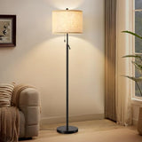 Black Floor Lamp, Height Adjustable Standing Lamp Tall Lamp with Fabric Lampshade&Pull Chain Corner Floor Lamps for Living Room, Bedroom & Office Bulbs Not Included(Black Base)