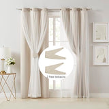 Bujasso Beige 80% Blackout Curtains with Sheer Overlay Mix and Match Double Layer Thermal Insulated Window Panels 84 inch for Living Room Bedroom Beige Drapes with Tiebacks Grommet Top 54" Wx84 Lx2