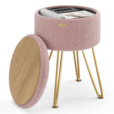 Round Ottoman with Storage, Boucle Storage Ottoman, Foot Stool Ottomans, Makeup Vanity Stool, Small Ottomans Foot Rest, Modern Vanity Stools for Living Room and Bedroom, Pink