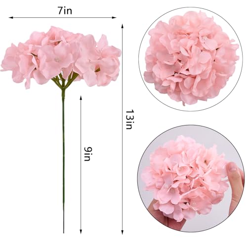 10Pcs Artificial Hydrangea Flowers Blush Heads Fake Hydrangea Silk Flowers for Wedding Centerpieces Bouquets DIY Floral Decor Home Decoration with Stems(VASE NOT Included)
