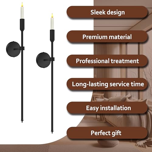 23-inch Large Wall Candle Sconces, Set of 2, Wall Mounted Candle Holder, Modern Chic Home Decor for Bedroom, Dining Room, Living Room (Black)