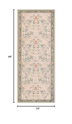 Boho Floral Birds Laundry Room Rug Runner 2x5, Washable Kitchen Runner Rug Non Skid, Soft Flower Indoor Carpet Runner for Bathroom Entrance Entryway Bedroom Dorm, Olive Green