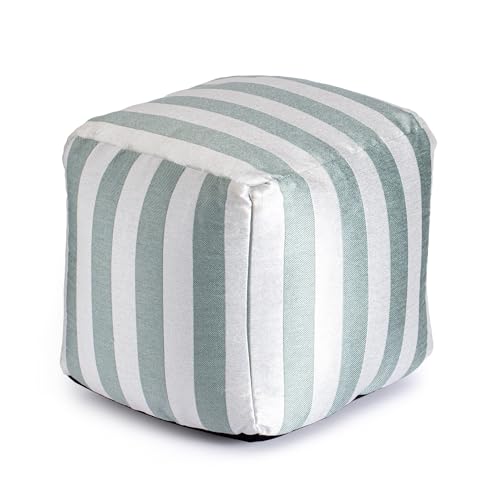 Anji Mountain 100% Handmade & Handcrafted Comfortable Home Décor Outdoor Pouf Ottoman Footrest for Living Room, Bedroom, Nursery, Kidsroom, Patio Furniture - (18" x 18" x 18"- Teal-Ivory)