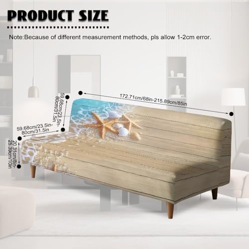 Futon Sofa Cover Starfish Wood Print Armless Couch Cover Stretch Futon Slipcover Easy to Install Futon Accent Slipcovers Dustproof Xmas Decor