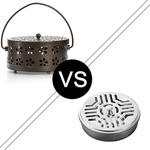 ZENFUN 2 Pack Iron Coil Holders with Lid and Handle, Bronze Incense Coil Burner with Lid, Retro Portable Coil Holder for Camp Use, Indoor, Outdoor, Fireproof, 5.7 Inches Diameter