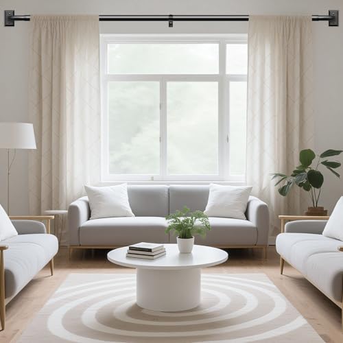 Black Curtain Rods, Heavy Duty Wrap Around Curtain Rod for Windows 28 to 48 Inch, 1‘’ Adjustable Decorative Blackout Drapery Pole, Modern Room Darkening Rod, Window Treatment Rods, Matte Black