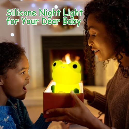 Frog Night Light, Cute Lamp Frog Gifts Nightlight for Kids Bedroom, Silicone Animal Frog Stuff, Rechargeable Baby Nursery Light Bedside Lamp with Timer, Birthday Gifts for Boys Girls Toddlers