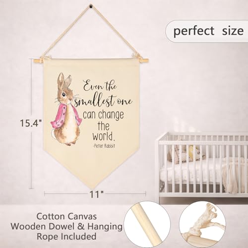 Even The Smallest One Can Change The World-Easter Peter Rabbit Canvas Hanging Pennant Flag Wall Sign Decor Gifts for Baby Kids Girls Nursery,Kids Room Playroom Decor