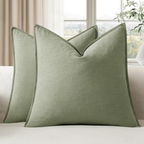 EMEMA Decorative Linen Throw Pillow Covers 20x20 Inch Grass Green