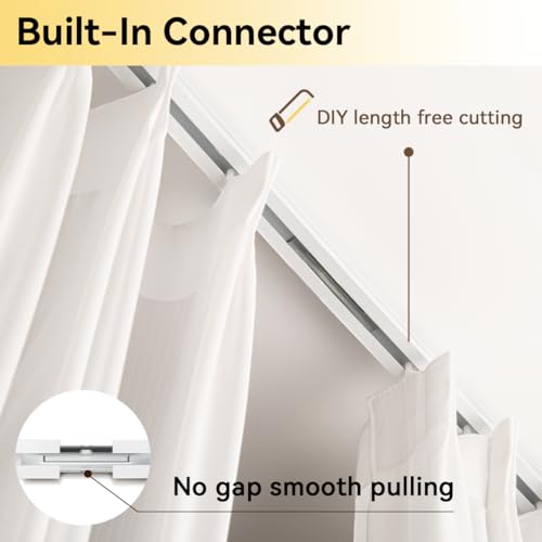 FELIDESIGN Curtain Track, Ceiling Curtain Track for Room Divider, Ceiling Mount Rail Set with Roller Hooks, White, 9ft - 12ft
