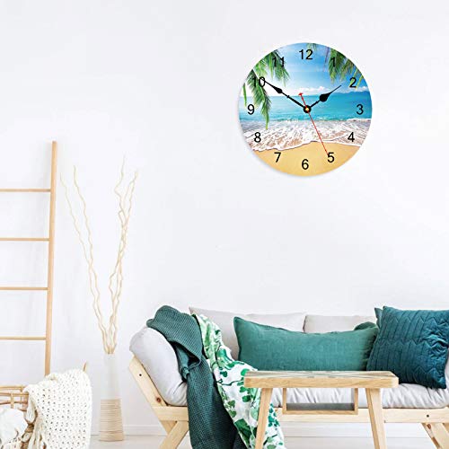 TAHEAT 14 Inch Summer Palm Trees Wall Clock Tropical Hawaiian Seashore Clocks, Silent Non Ticking Easy to Read Wall Clock for Kitchen/Bedroom/Living Room