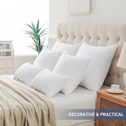 Leeden 12x20 Pillow Inserts Pack of 2, Fluffy Lumbar Throw Pillow Inserts, Soft Rectangle Decorative Throw Pillows for Couch, Sofa, Bed, and Home Decor White Pillows