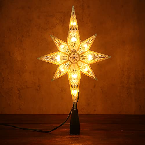 Brizled Christmas Tree Topper, 11" Warm White Double-Sided Bethlehem Star Tree Topper, Plugin Polaris Xmas Treetop with 10 Lights, UL Certified Lighted Tree Top for Christmas Tree Home Holidays Decor