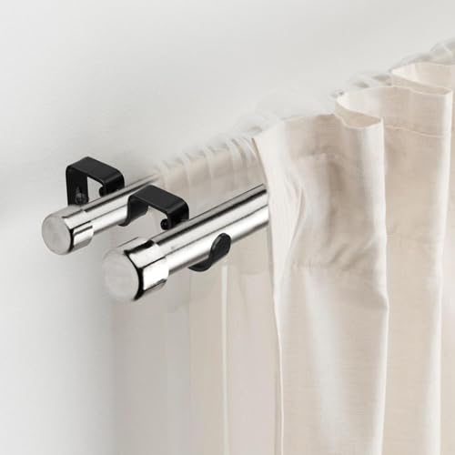 Double Curtain Rod Bracket,2 Pack Metal Curtain Rod Hooks for Wall,Sturdy Curtain Rod Brackets with Screws,Black Wall Mounted Curtain Rod Holders for Bedroom Living Room Office
