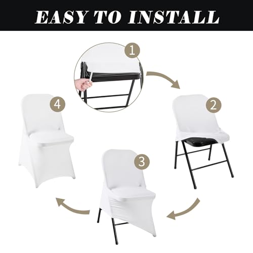 12 PCS Waterproof Stretch Spandex Folding Chair Covers, Dining Room Chair Slipcovers Protector for Wedding, Banquet, Party, Holidays, Celebration and Decoration（White）