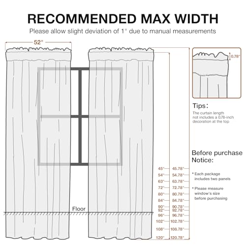 Anmao White Semi Sheer Light Filtering Curtains 84 Inches Long 2 Panels, Leaf Pattern Drapes for Living Room Bedroom, Rod Pocket Sheer Window Treatments with Floral Design, 52x84 Inch