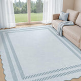 Washable 8x10 Area Rugs for Living Room, Solid Blue Large Bedroom Rug Non-Slip Stain Resistant Dining Room Rugs, Soft Scalloped Carpet for Nursery Kids Room Office