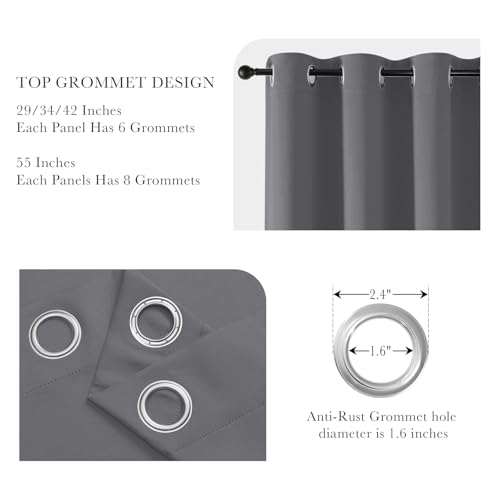 PONY DANCE Gray Black Out Curtains 72 Inch Long 2 Panels Set, Thermal Insulated Room Darkening Grommet Solid Soft Drapes for Bedroom/Living Room Window Decor Light Blocking, W34 x L72 Inch, Grey