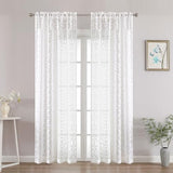 Chyhomenyc White Sheer Curtains 84 Inch Length 2 Panels Set, Light Filtering Tufted Textured Soft Airy Rod Pocket Gentle Leaf Window Treatment Drapes for Bedroom Living Room, 42" Wx84 L, 2PCS