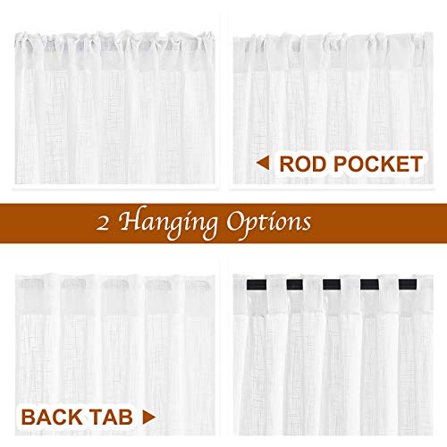 NICETOWN White Linen Sheer Curtains and Drapes 84 inches Long, Rod Pocket & Back Tab semitransparent with Light Through Vertical Window Treatments for Sliding Glass Door & Living Room, 52"W, Set of 2