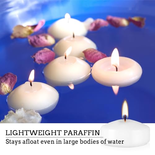 50 Floating Candles, Smoke-Free and odorless, Burning continuously for 5-6 Hours, White, 2-inch Floating Candles, Suitable for Valentine's Day, Weddings, Holidays, Home Decoration……