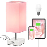 Touch Control Table Lamp with 2 USB Charging Ports, 3 Way Touch Lamps Beside Desk, Nightstand Lamp for Bedrooms Living Room, Pink Shade with White Base, LED Bulb Included(Pink)