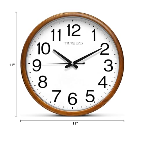 TIMESS Wall Clock, Classic Wood Style Finish, 11 Inch Non-Ticking Silent Battery Operated Analog Clock, Ideal Retro Decor for Home, Bedroom, Living Room, Kitchen, Bathroom, Office(Wood Yellow)