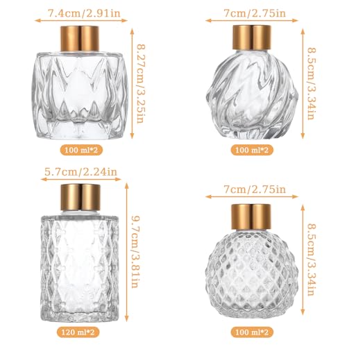 8 Pcs Bathroom Reed Diffuser Sets with 40 Natural Sticks, 3.4oz Empty Glass Bottles & Gold Caps, Bathroom Diffuser with Sticks for Home Office Aromatherapy Decor