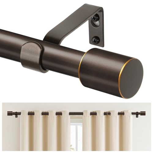TONIAL Curtain Rod 32 to 58 Inch(2.6 to 4.8 ft), Adjustable Splicing Window Curtain Rods, 3/4 Drapery Rods for Windows 20 to 53 Inch, Decorative Single Rod with Modern Cap Finial, Bronze